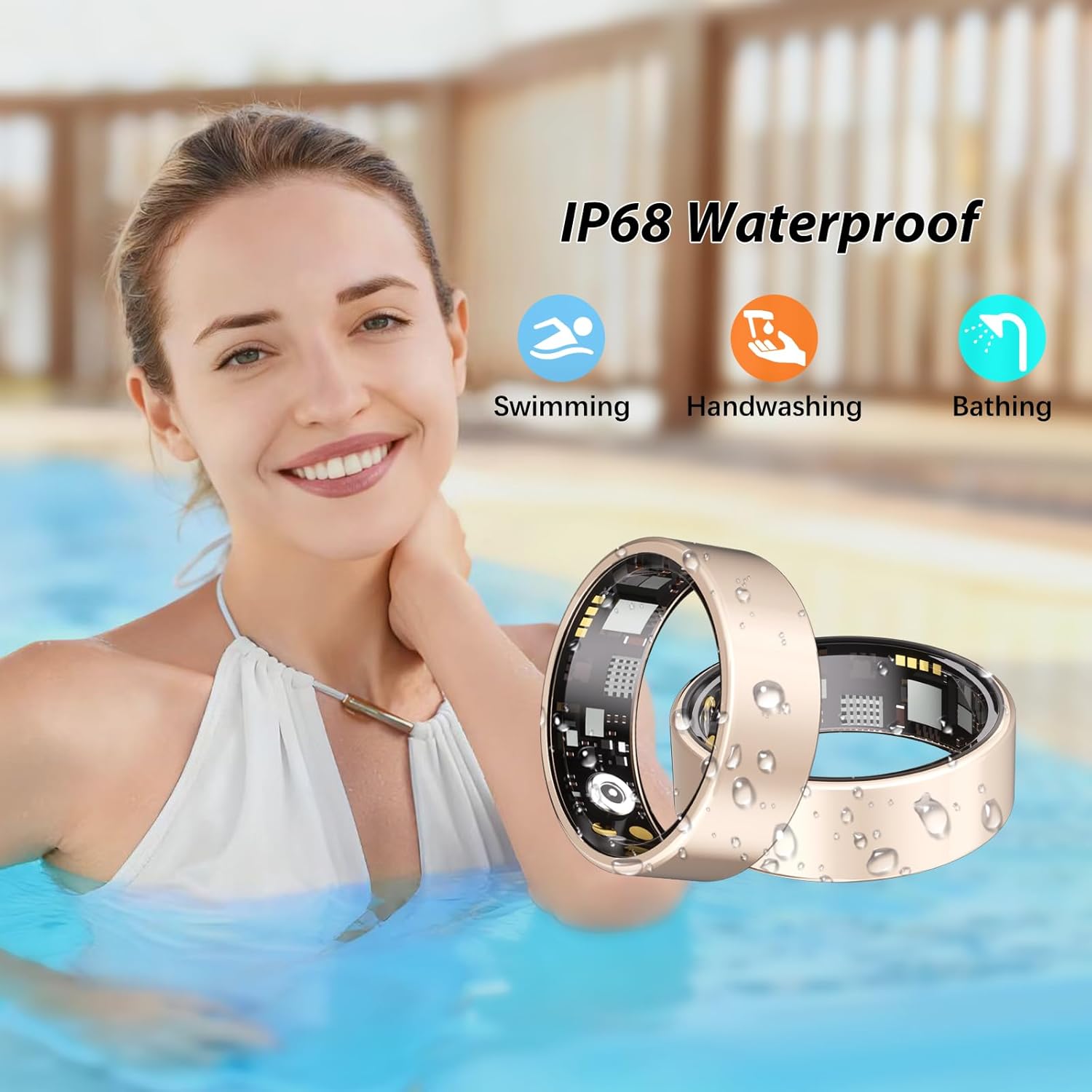 Smart Ring for Women Men Fitness Ring with Sleep Tracker, Blood Oxygen, Heart Rate, Step Tracker, IP68 Waterproof Health Ring for iOS & Android,No Subscription Fee (Rose Gold, 7#)