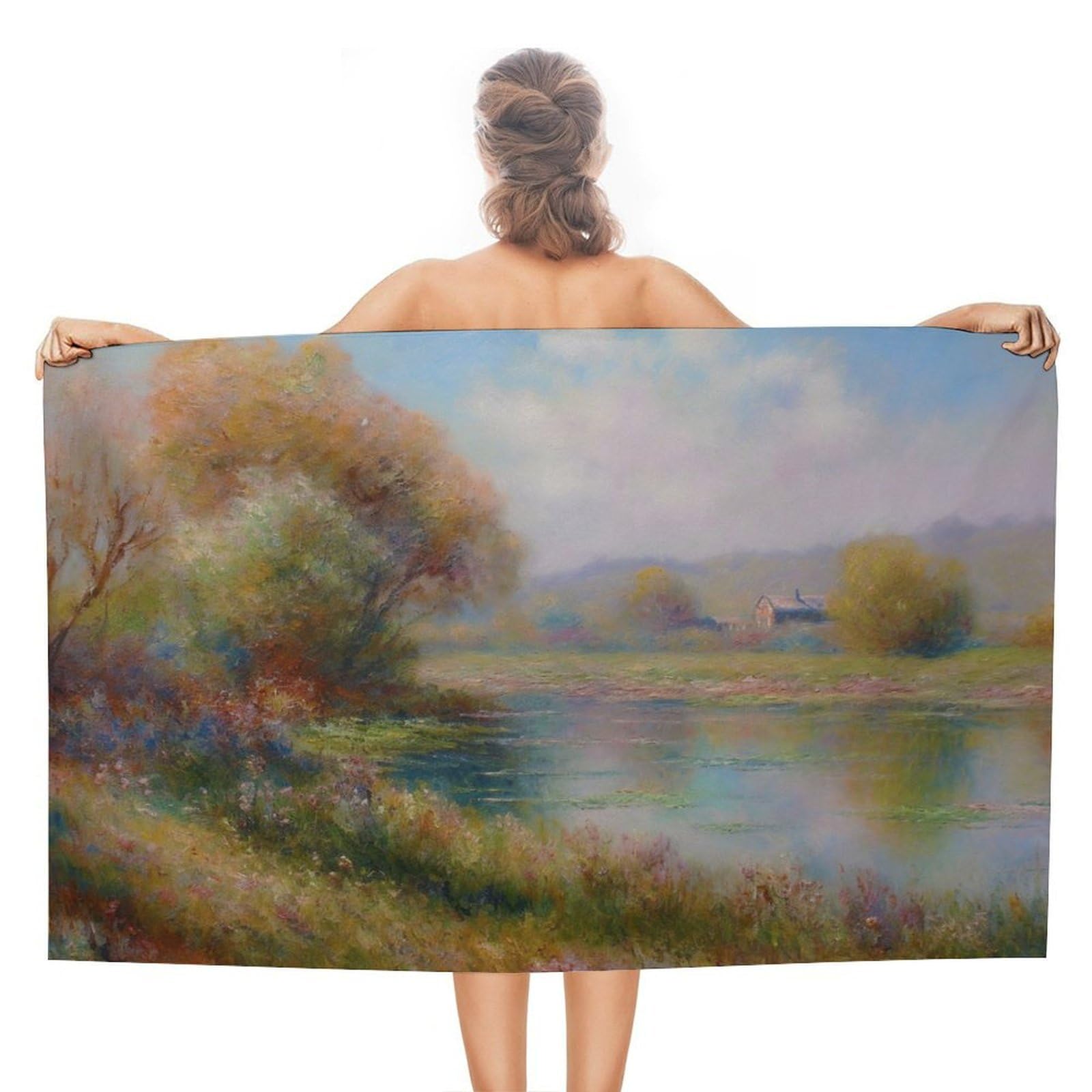 Serviettes de plage River Oil Painting douces et ultra-absorbantes pour douche et camping 130x80cm