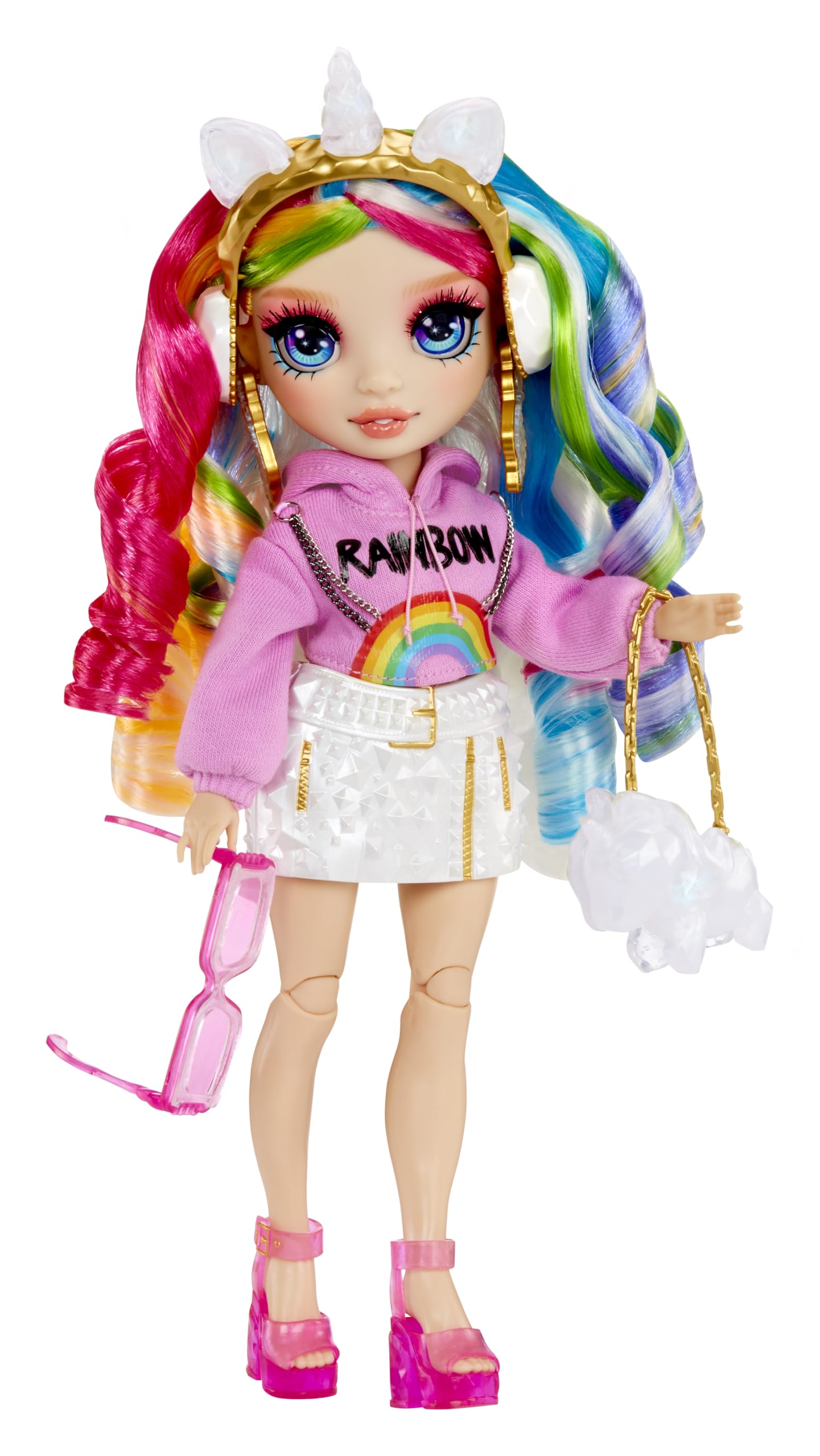 RAINBOW HIGH Creative Crystals Amaya - Poupée Mannequin Arc-en-Ciel de 28 cm avec Kit DIY Accessoire en Cristal, Bague pour Vous, Jeu de Résine, Cadeau pour Enfants de + de 8 Ans, Non Comestible
