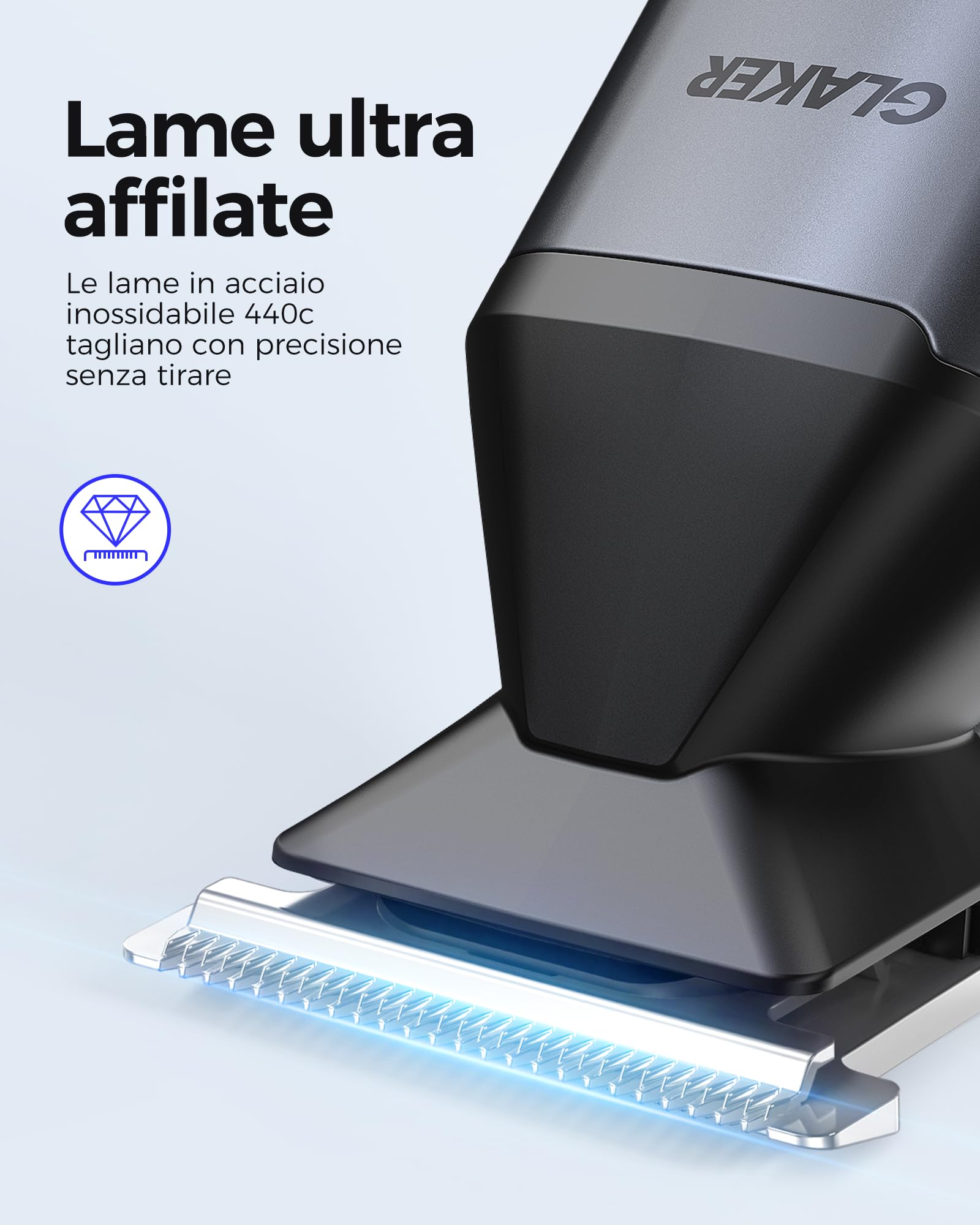 GLAKER Rasoio Elettrico Barba 6 in 1 – Regola Barba Elettrico Uomo Impermeabile per Barba, Capelli, Corpo, Parti Intime e Naso con Testine Intercambiabili