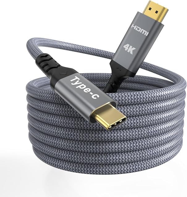 USB C à HDMI câble 4K 10FT, Quntis Type-C à tressé HDMI Cordon, en aluminium plaqué or HDMI Adaptateur Thunderbolt Cable, Compatible avec iPad Pro, iPhone 16, MacBook Pro, Galaxy, Surface, Deck à vapeur