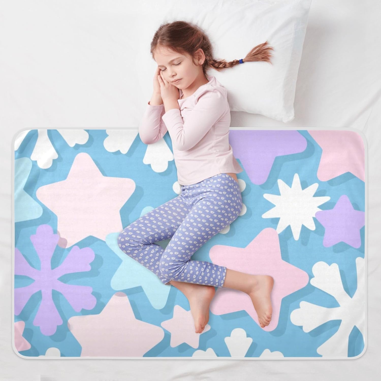 Cartoon Cute Star Snowflake Blue Extra Large Resuable Baby Bed Pad Highly Absorbent Sheet Cover Underpads Cute Cool Cradle Mattress for Kids Bedwetting , 52" L x 34" W