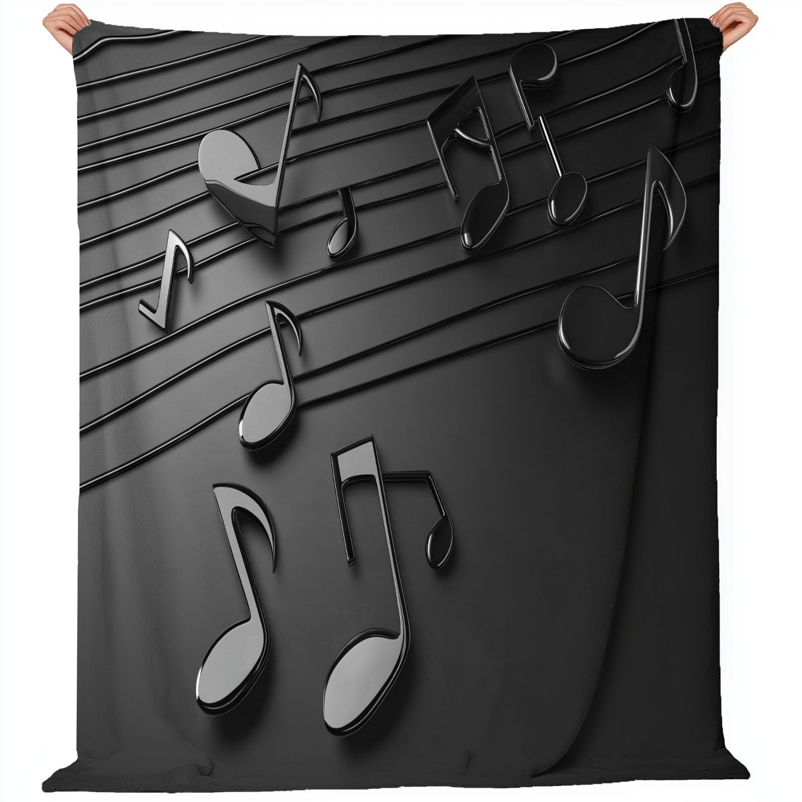 Manta de franela con diseño de música y notas musicales, rayas espectrales, símbolos, manta polar franela, suave y caliente, color negro, para niños, adultos, regalo para amigos, familia, sofá cama