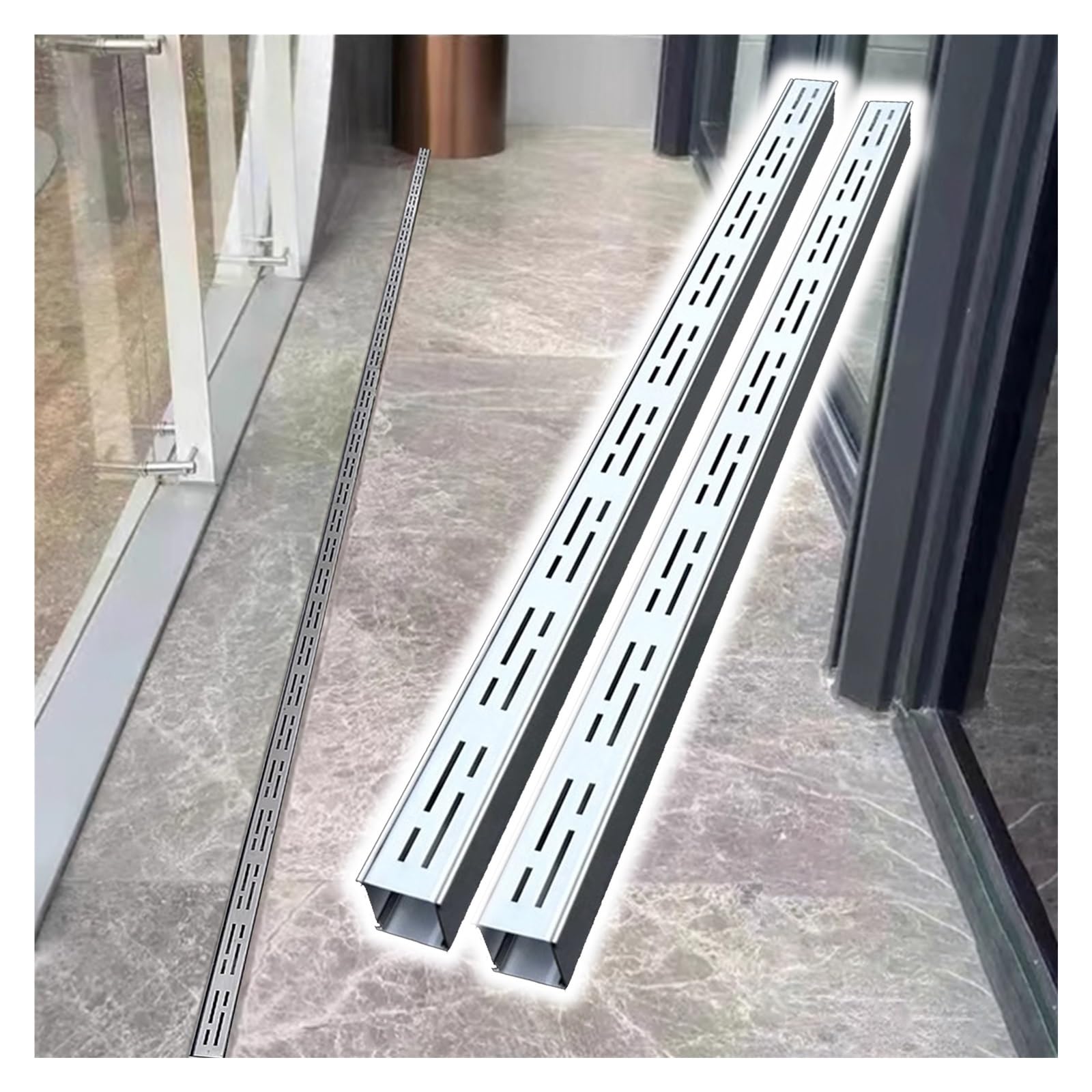 Kit de canaleta Estrecha de Acero Inoxidable para desagüe, canaleta Plana para Patio/jardín/Pasillo/Garaje de 3550 mm de Ancho, desviador de Agua de Lluvia con línea conectable.