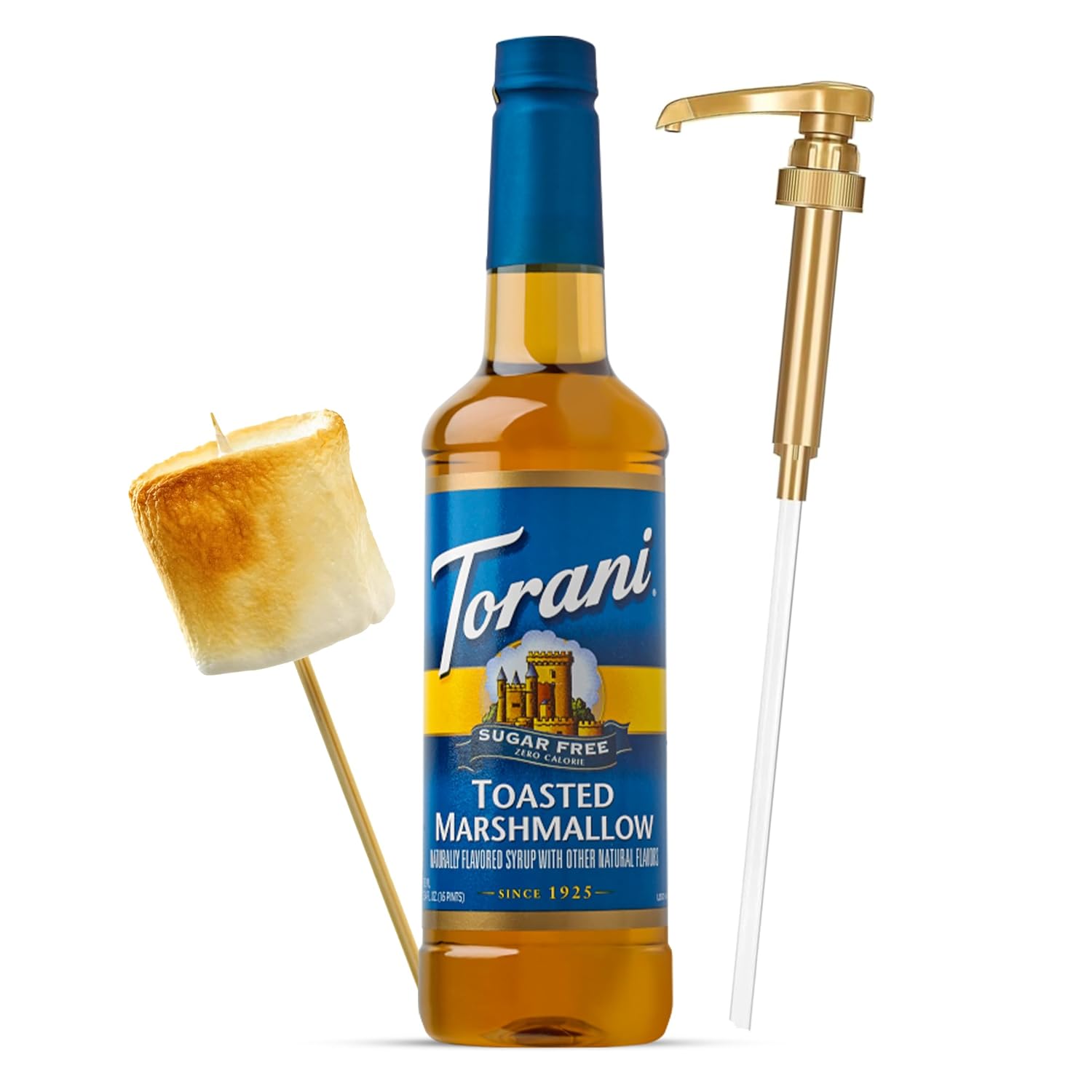 Torani Sugar Free Toasted Marshmallow Syrup for Coffee 25.4 Ounces Coffee Syrups and Flavors with Pump Syrup Dispenser