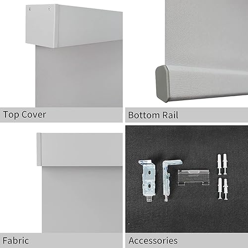 Miniatura 7 de CALYX INTERIORS Persiana enrollable opaca con cenefa, persiana aislante térmica, inalámbrica, 30.5 pulgadas de ancho x 60 pulgadas de alto, gris