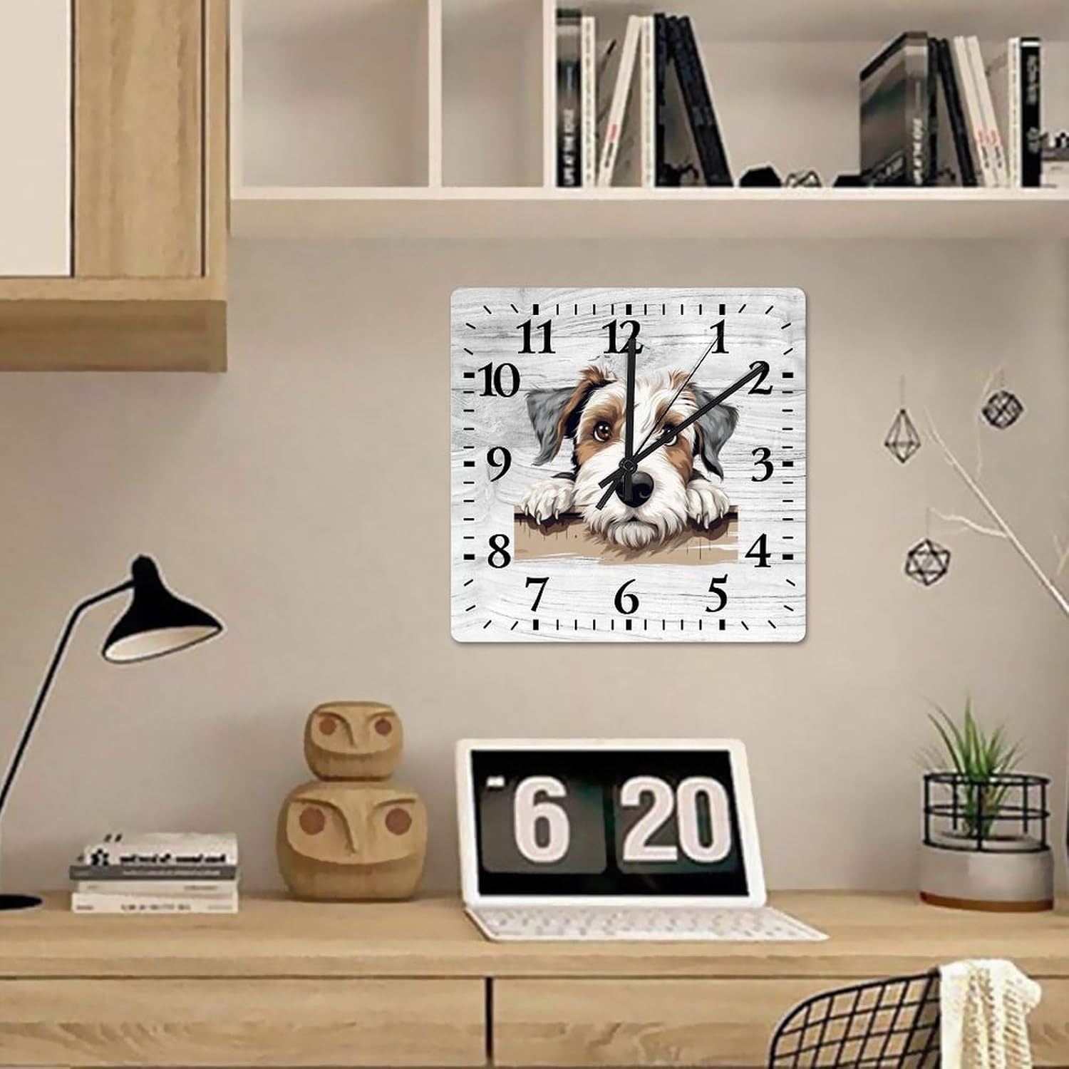 Sealyham Terrier Wood Wall Clock Gift for Dog Lover Numeral Clocks 15in Silent Non-Ticking Battery Operated Funny Round Wall Clock Decoration for Home Living Room Bedroom