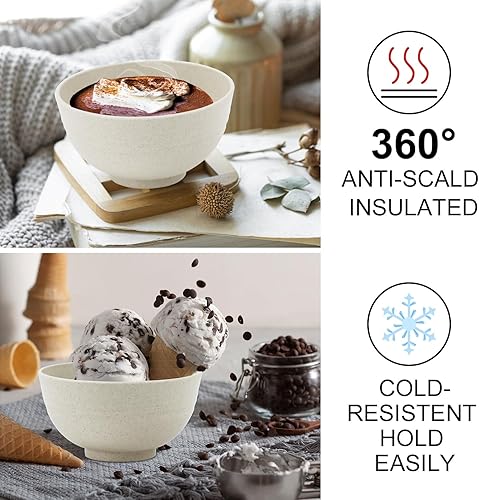 Miniatura 4 de Juegos de cuencos de paja de trigo, 4 cuencos irrompibles para cereales de 60 onzas, aptos para microondas y lavavajillas, juegos de cuencos súper