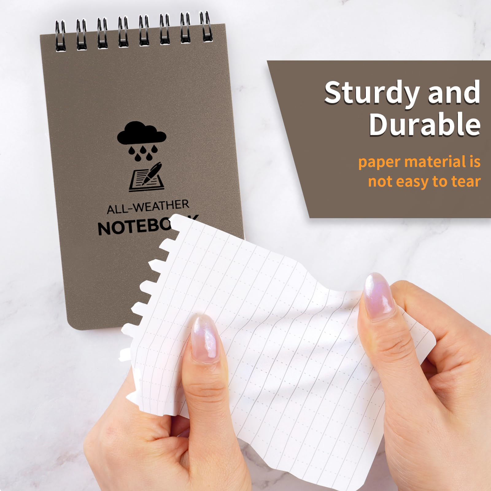 COIDEA Taccuino impermeabile, 3 x 5 tasche, per tutte le stagioni, piccolo taccuino tascabile in carta pietra, mini blocco note a spirale resistente alle intemperie 100 pagine a righe per esterni