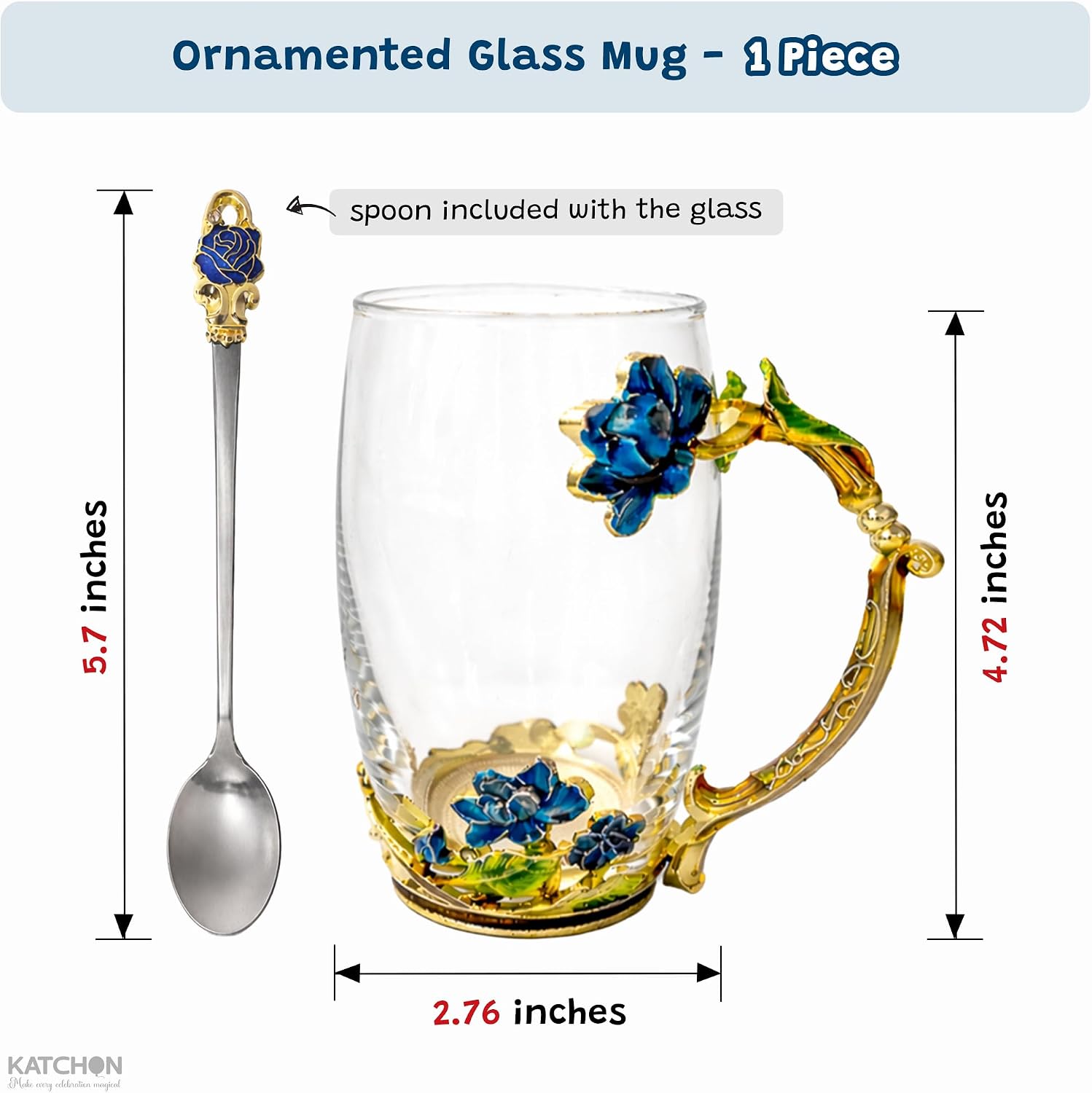 KatchOn, Enamel flower Lead-free Glass Mug | Mothers Day Gifts for Mom Coffee Mugs Tea Cup with Steel Spoon Cute Gifts For Mom Grandma Women Wife Girlfriend on Anniversary Birthday Teachers Day