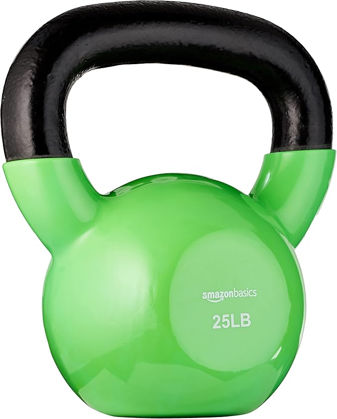 Amazon Basics Vinyl Kettlebell 25 Pounds, Light Green, Kettlebells