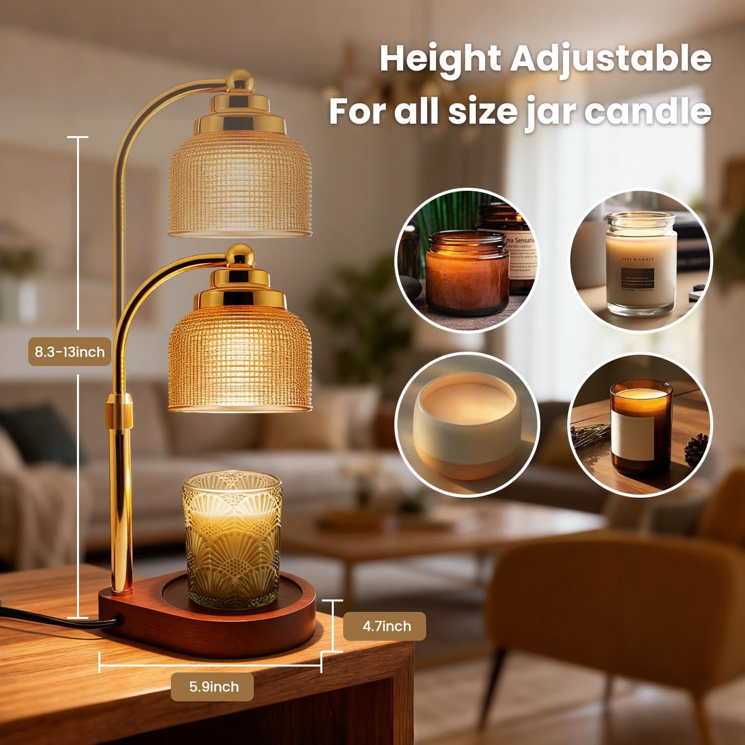 Candle Warmer Lamp, Birthday Gifts for Women Mom, Dimmable & Height Adjustable and Timer, Vintage House Warming Gifts New Home Decor, Wax Melt Warmer for Scented Jar