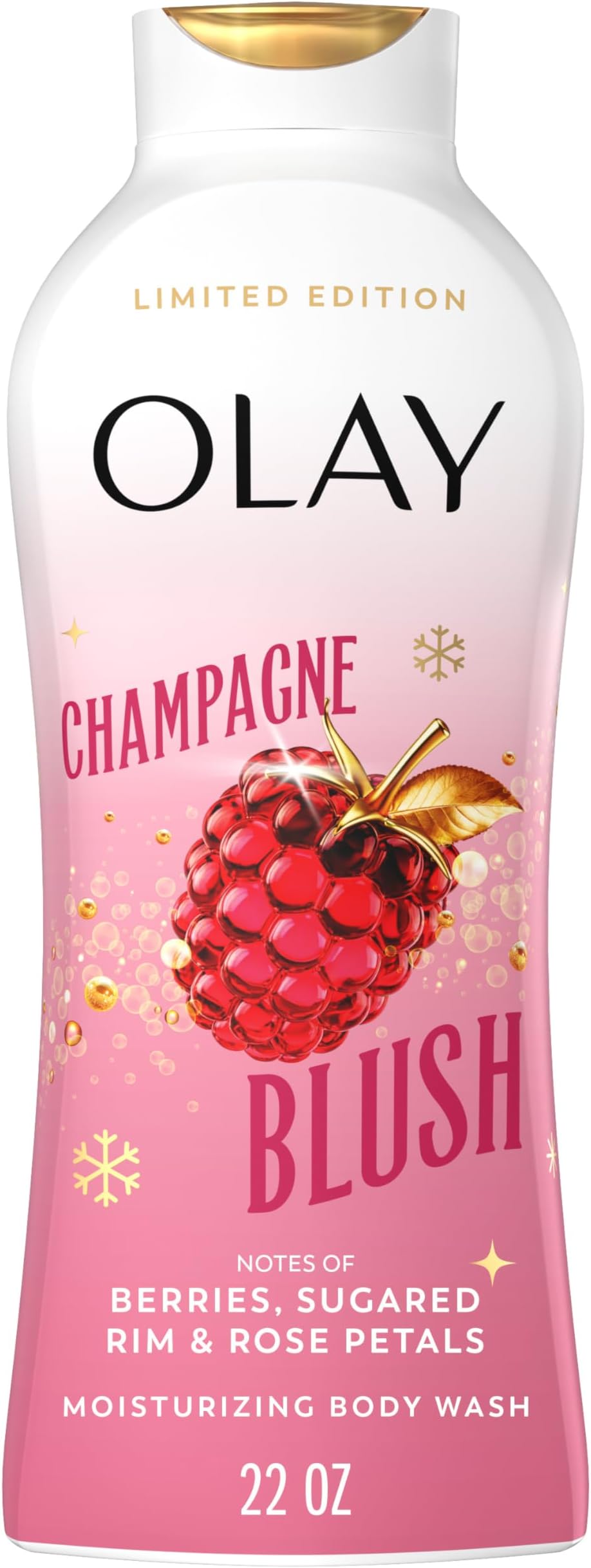 Olay Body Wash for Women, Hydrating & Moisturizing, Holiday Edition, With Plant Based Cleansers, B3 Complex, For All Skin Types, Champagne Blush with Berries Sugared Rim & Rose Petals Scent, 22 fl oz