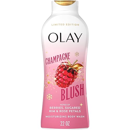 Olay Body Wash for Women, Hydrating & Moisturizing, Holiday Edition, With Plant Based Cleansers, B3 Complex, For All Skin Types, Champagne Blush with Berries Sugared Rim & Rose Petals Scent, 22 fl oz