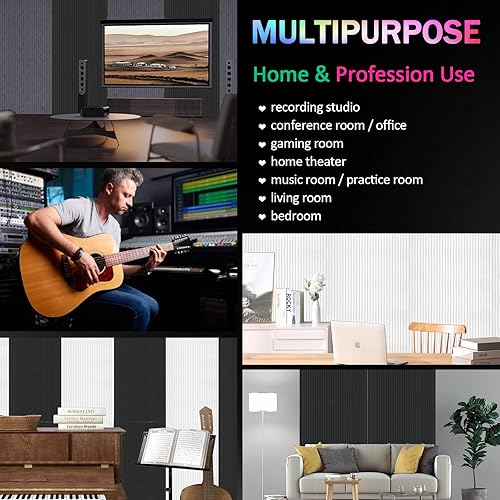 Miniatura 4 de Bobobier Paneles acústicos grandes de 48 x 24 x 0.4 pulgadas, paquete de 3 paneles de espuma a prueba de sonido, paneles decorativos insonorizados