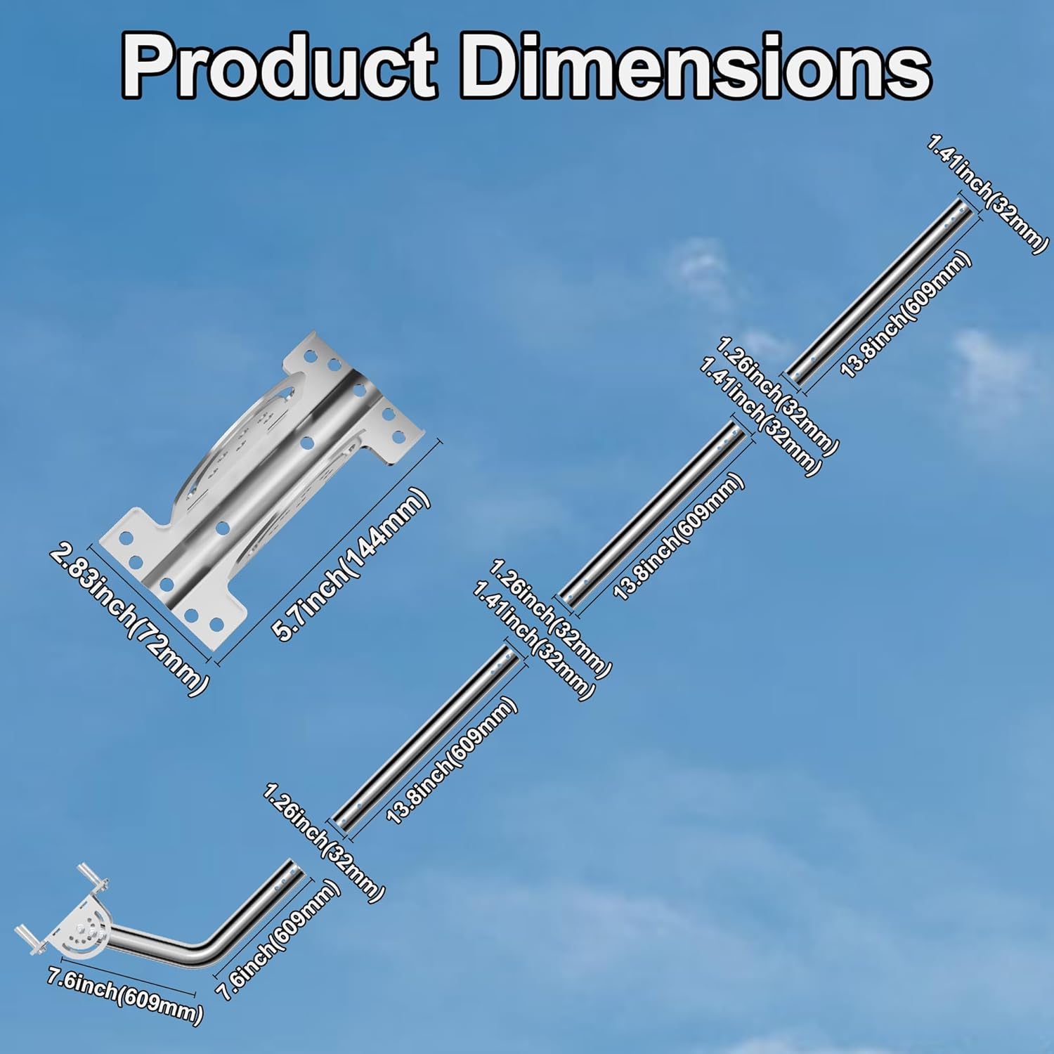 Universal Antenna Pole Mount for Antenna, Starlink & Weather Station – Adjustable Bracket for Wall, Eave, Roof (Sliver)