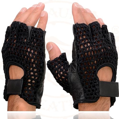 Miniatura 3 de Milwaukee Leather SH219 - Guantes de mano para motocicleta sin dedos acolchados de gel de cuero negro con material de malla transpirable para hombre