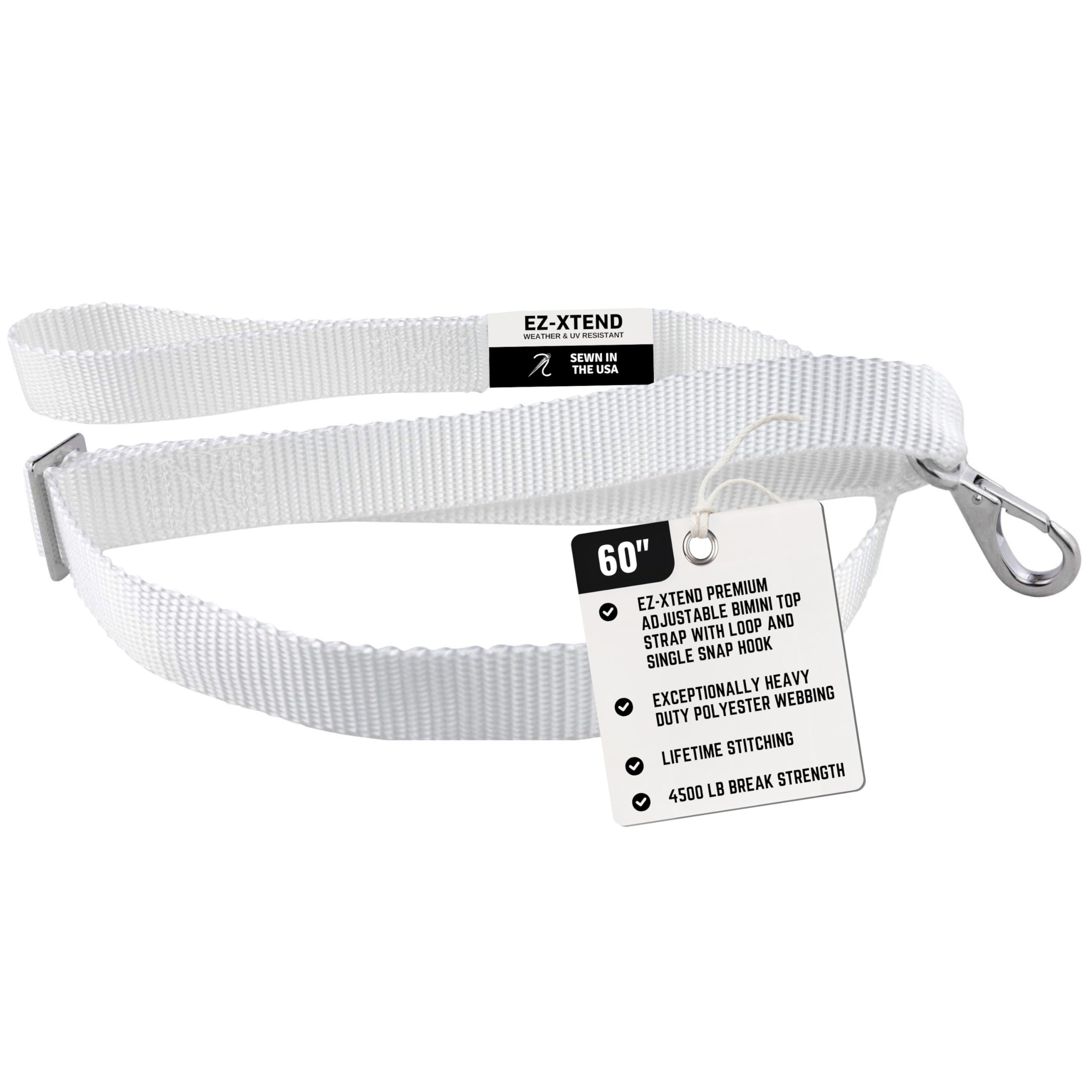 EZ-Xtend Premium Adjustable Bimini Top Strap with Loop and Single Snap Hook Stainless Steel Boat Bimini Top Hardware, Pontoon Boat Accessories Canopy