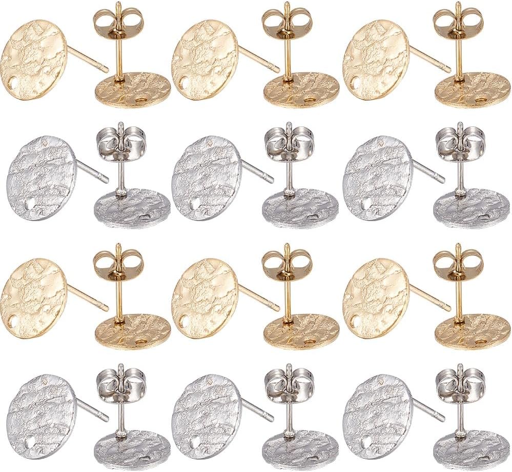 SUNNYCLUE 1 Box 80Pcs 20 Pairs Flat Round Earring Posts Stainless Steel Earring Post with Loop Silver Gold Ear Studs Blank Stud Findings for Jewelry Making Accessories DIY Crafts 1.4mm