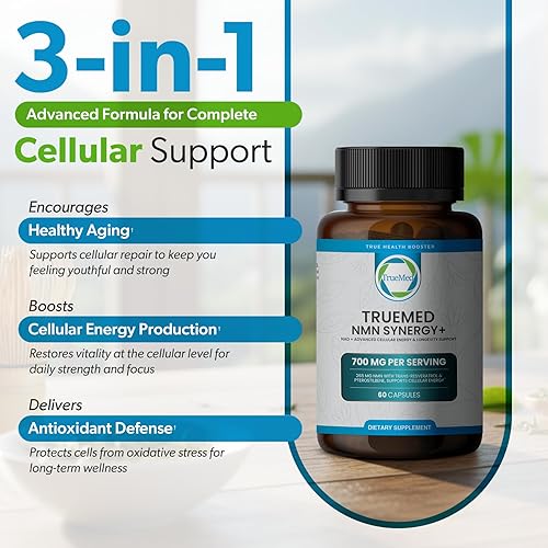 Miniatura 3 de NMN Synergy+ 700mg - Suplemento NMN premium con resveratrol y pterostilbeno  Suplemento avanzado de NAD+ para energía celular y apoyo al bienestar