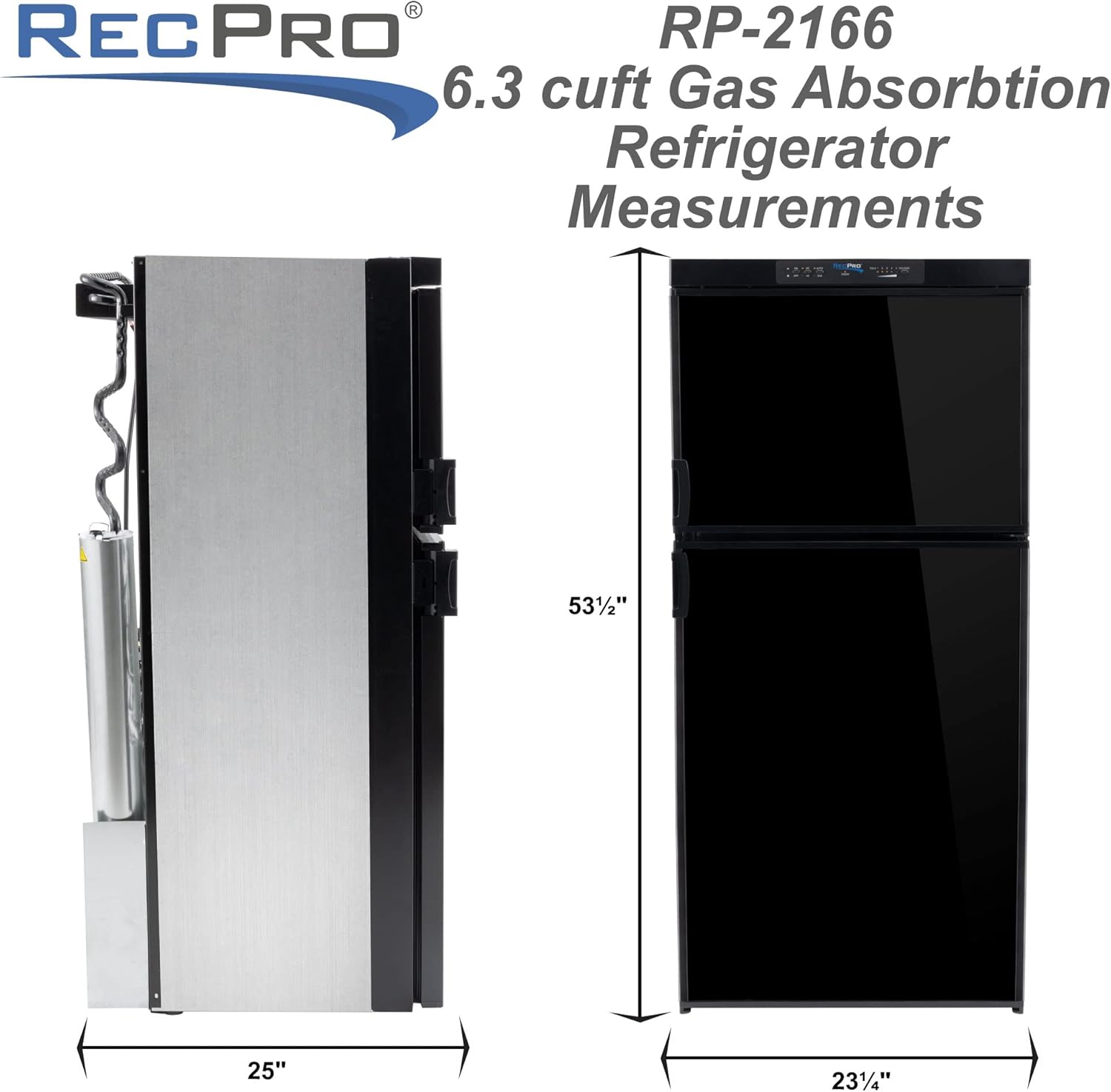 Diagram showing dimensions of RecPro RV Refrigerator