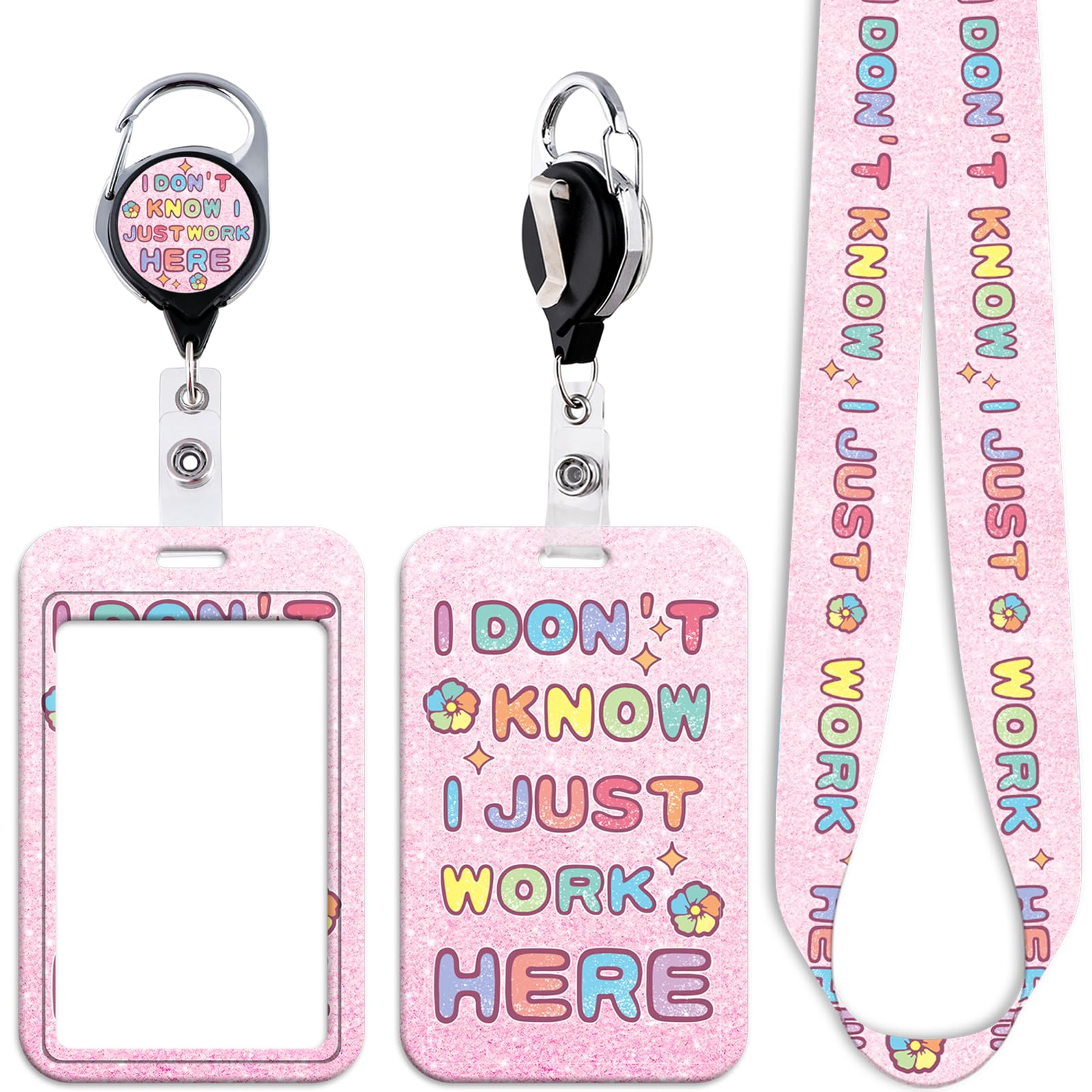 Pink ID Lanyard Card Holder & Funny Retractable Badge Reel Cute Key Layard for Keys ID Badges for Women Teens Girls Cool Staff Keychain Work Reel ID Holder