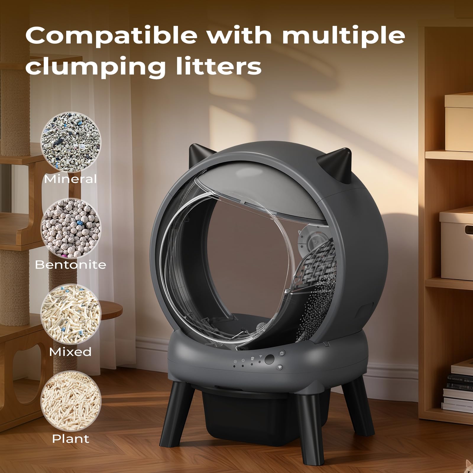 Coziley Self Cleaning Litter Box, E2 Cat Litter Box Automatic Cleaning, Robot Litter Box with 2 Rolls Waste Bag and Litter Mat, Black - image 5