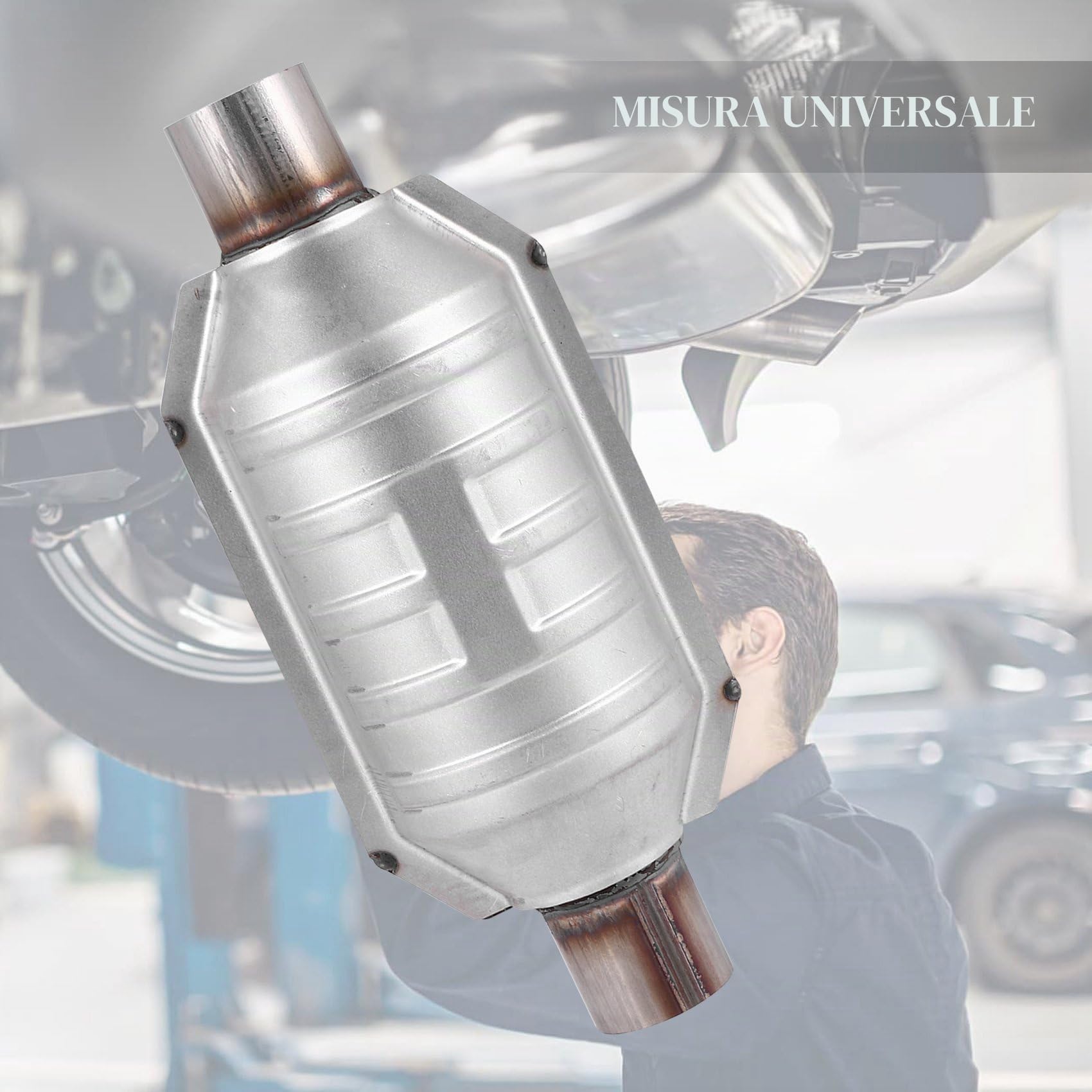 Catalizzatore universale Aboiledy con ingresso/uscita, con collegamento O2 e protezione termica 53004 Catalizzatore per auto in acciaio inossidabile