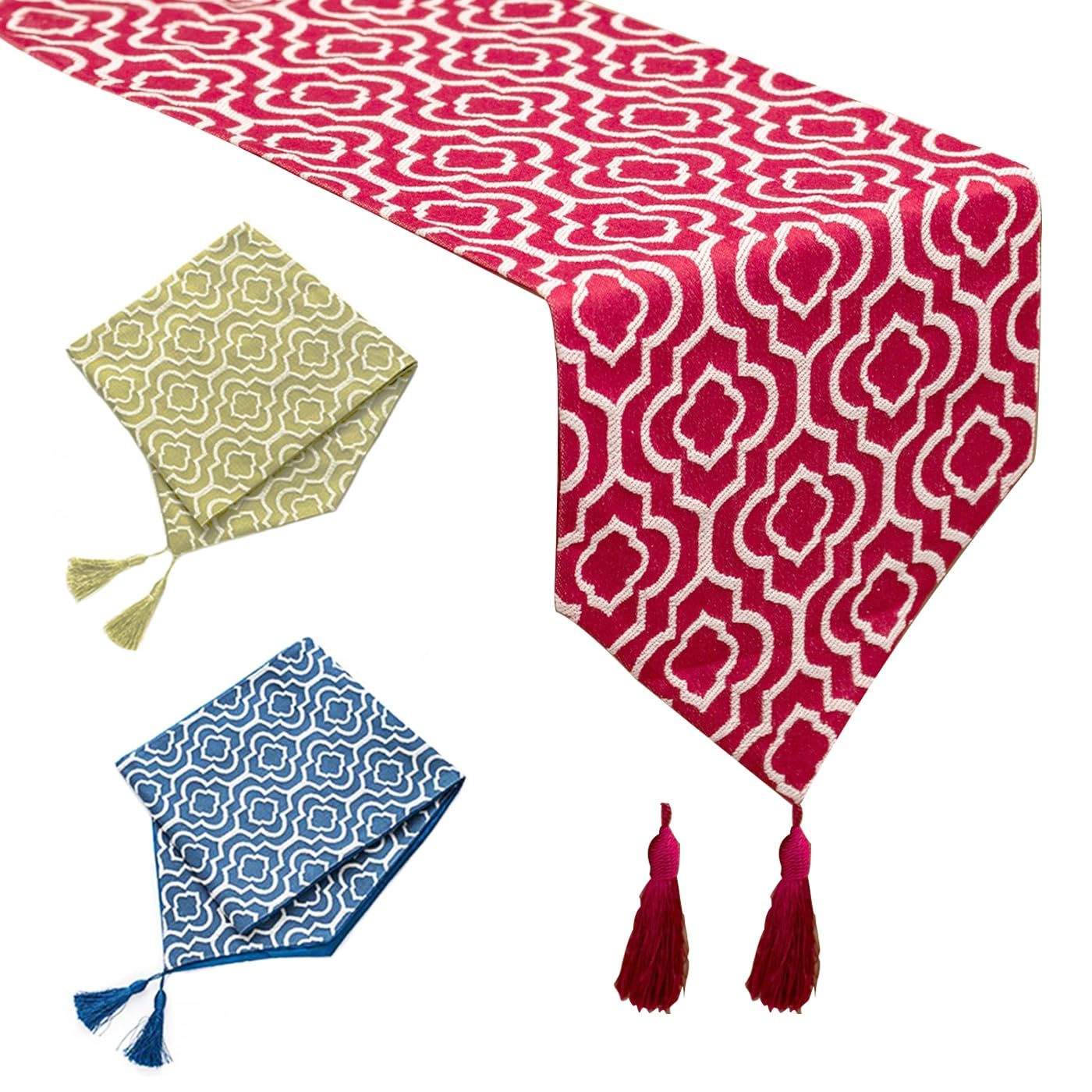 YumLock Table Runner for Home Decor - Morocco Style with Tassels - Perfect for Dining, Bedroom, Coffee Table, and Rustic Decor