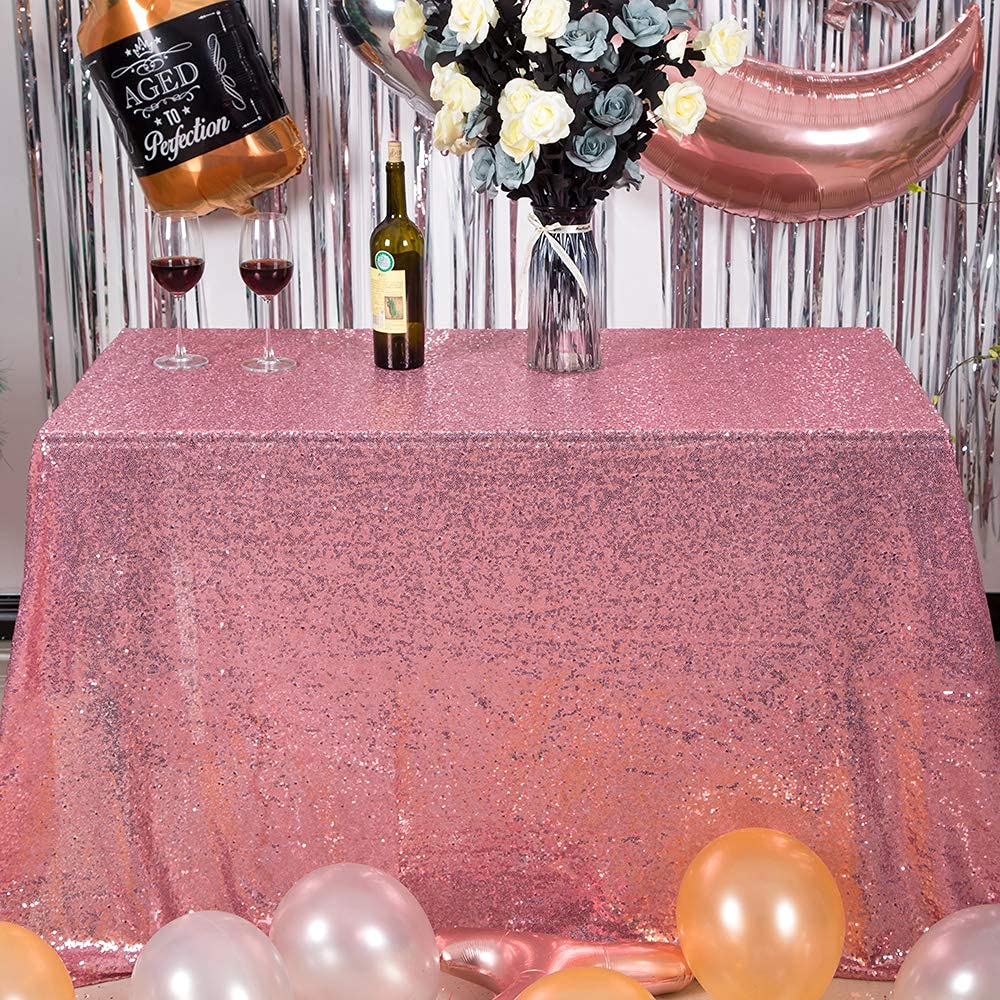 JYFLZQ Rose Pink Sequin Tablecloth 90" x 132" Rectangular Sparkly Drape Table Cloths Table Cover Overlay for Wedding Birthday Party Baby Bridal Shower