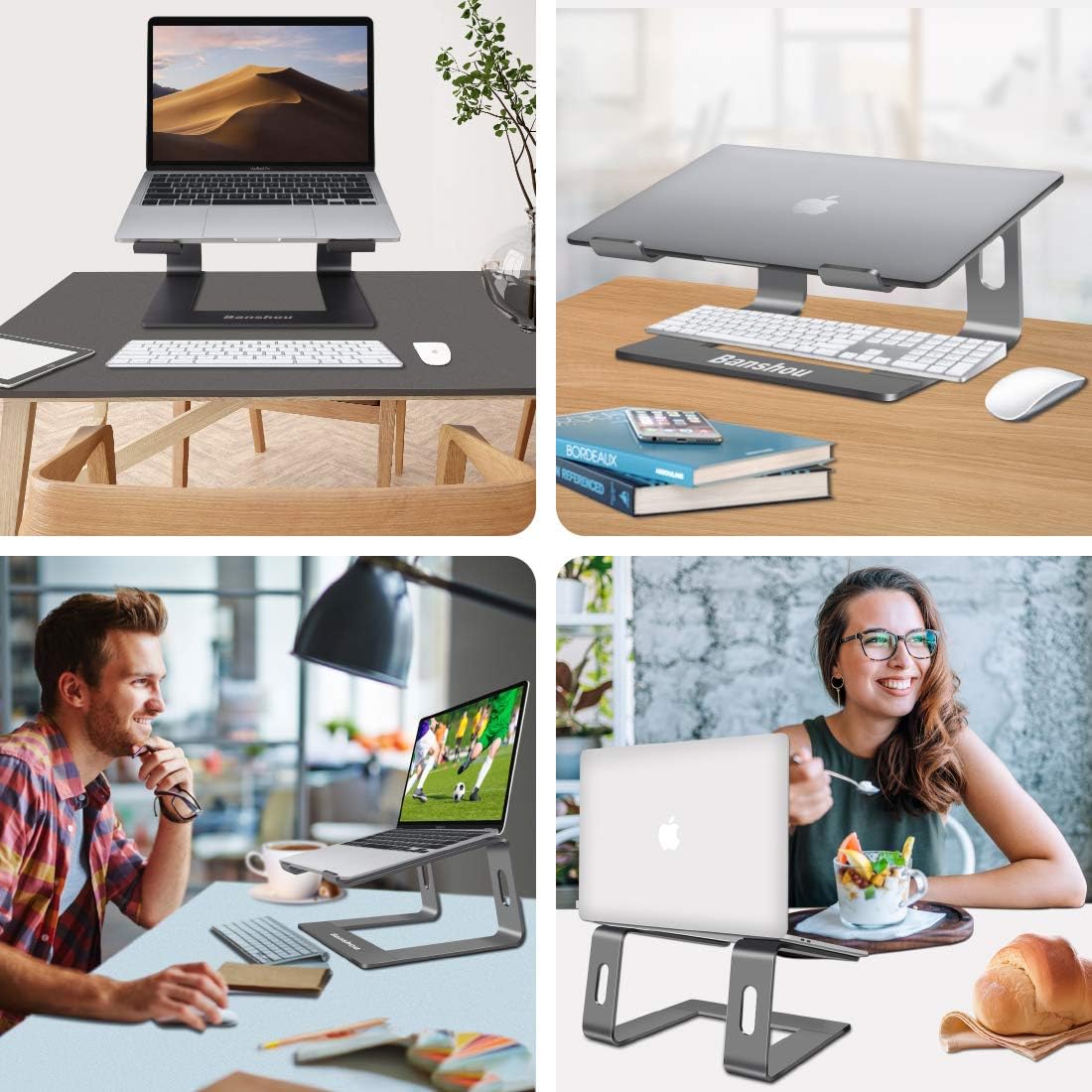 Banshou Aluminum Laptop Stand for Desk Compatible with Mac MacBook Pro Air Apple Notebook, Detachable Portable Holder Ergonomic Elevator Metal Riser for 10-17 inch (Gray) : Electronics