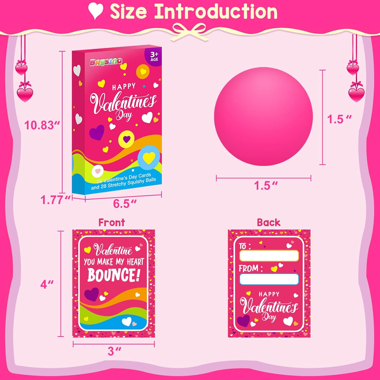 Valentine's Day Cards for Kids, 28 Packs Stress Ball Stretchy Toy with Valentine's Day Greeting Cards, Squishy Balls Valentine Gift Sets for Kids Classroom Exchange Prizes, Kids Party Favors Packs
