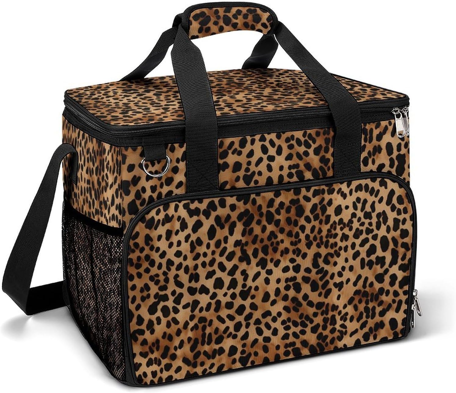 Large Capacity Oxford Cloth Leopard Patterned Wallpaper Printed Camping Ice Bag, Outdoor Portable Insulation and Cooling Bag, Suitable for Outdoor Camping and Picnics