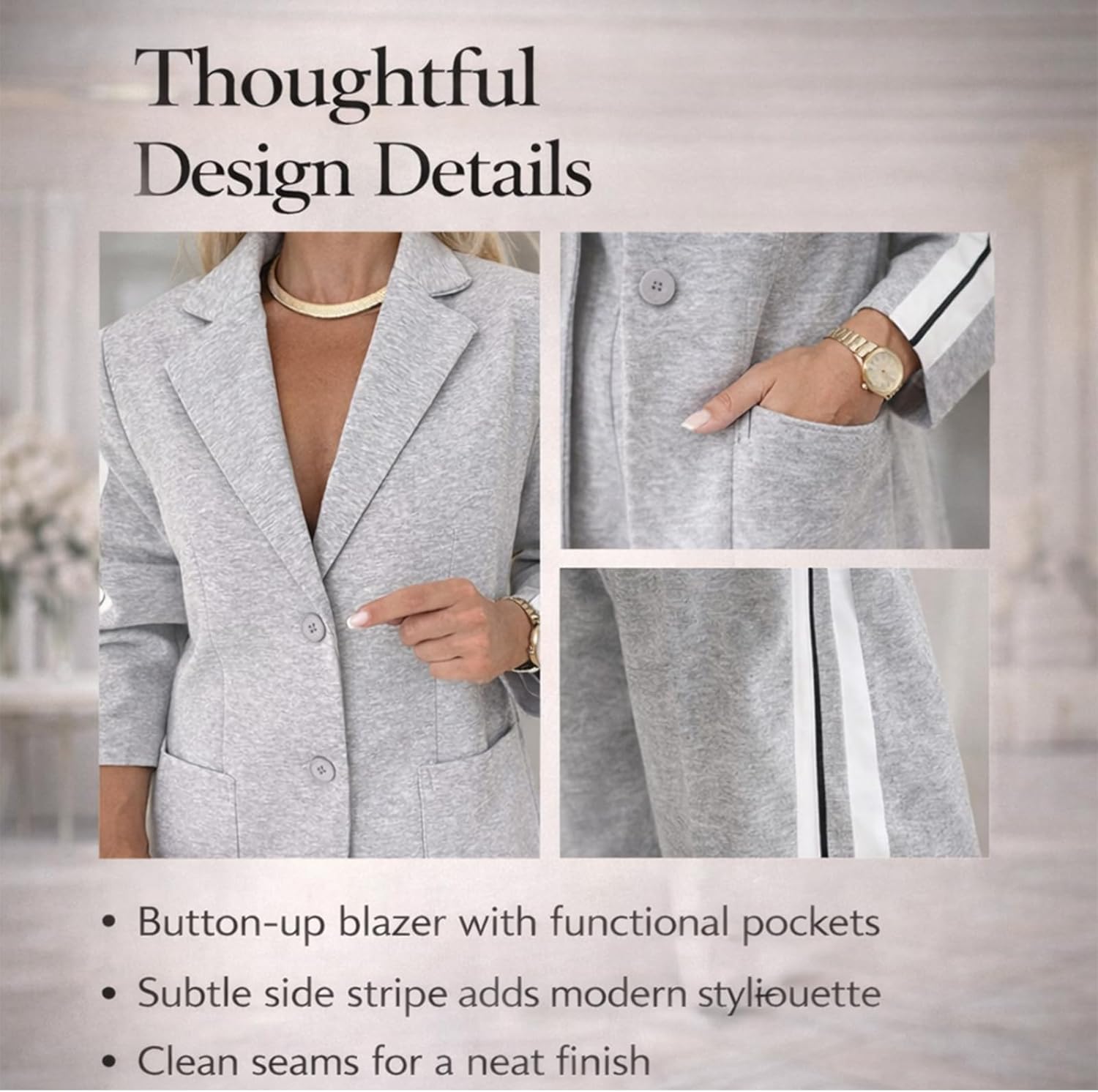 Women’s 2 Piece Blazer and Wide Leg Pants Set, Striped Button-Up Jacket Business Casual Office Outfit