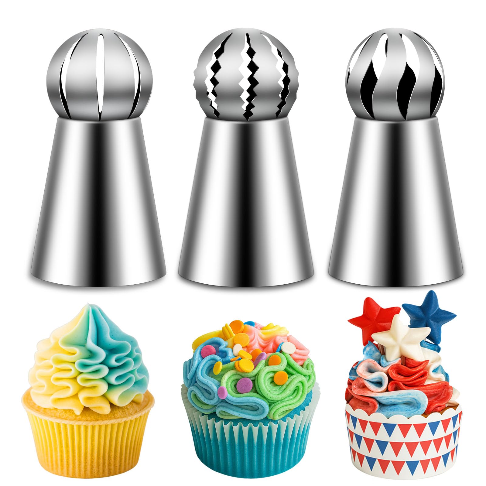Suuker Ball Russian Piping Tips Lace Mold Pastry Cake Decorating Tool, Stainless Steel Cream Butter cream Cake DIY Baking Pastry Tools (3 Pieces)