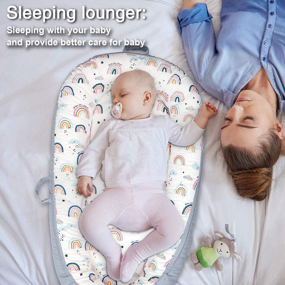 Baby Nest Chaise longue pour bébé - Lit pour bébé portable - Doux et respirant - Parfait pour un cadeau de nouveau-né - Pour la sieste et les voyages - Coton doux de 0 à 18 mois