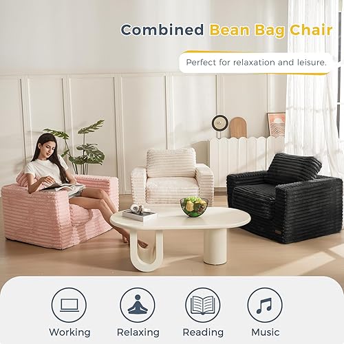 Miniatura 3 de MAXYOYO Silla Puf Gigante para Adultos, Sofá de Piso Tapizado con Almohadas y Reposabrazos, Silla de Felpilla Puf Grande Sofá Puf para Dormitorio