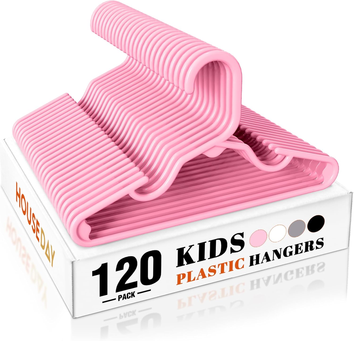 HOUSE DAY Premium Baby Hangers 120 Pack, 11 Inch Kids Plastic Hangers Pink, Slim Childrens Hanger for Infant, Toddler, Child Clothes, Non-Slip Sturdy and Durable Baby Clothes Hanger for Closet