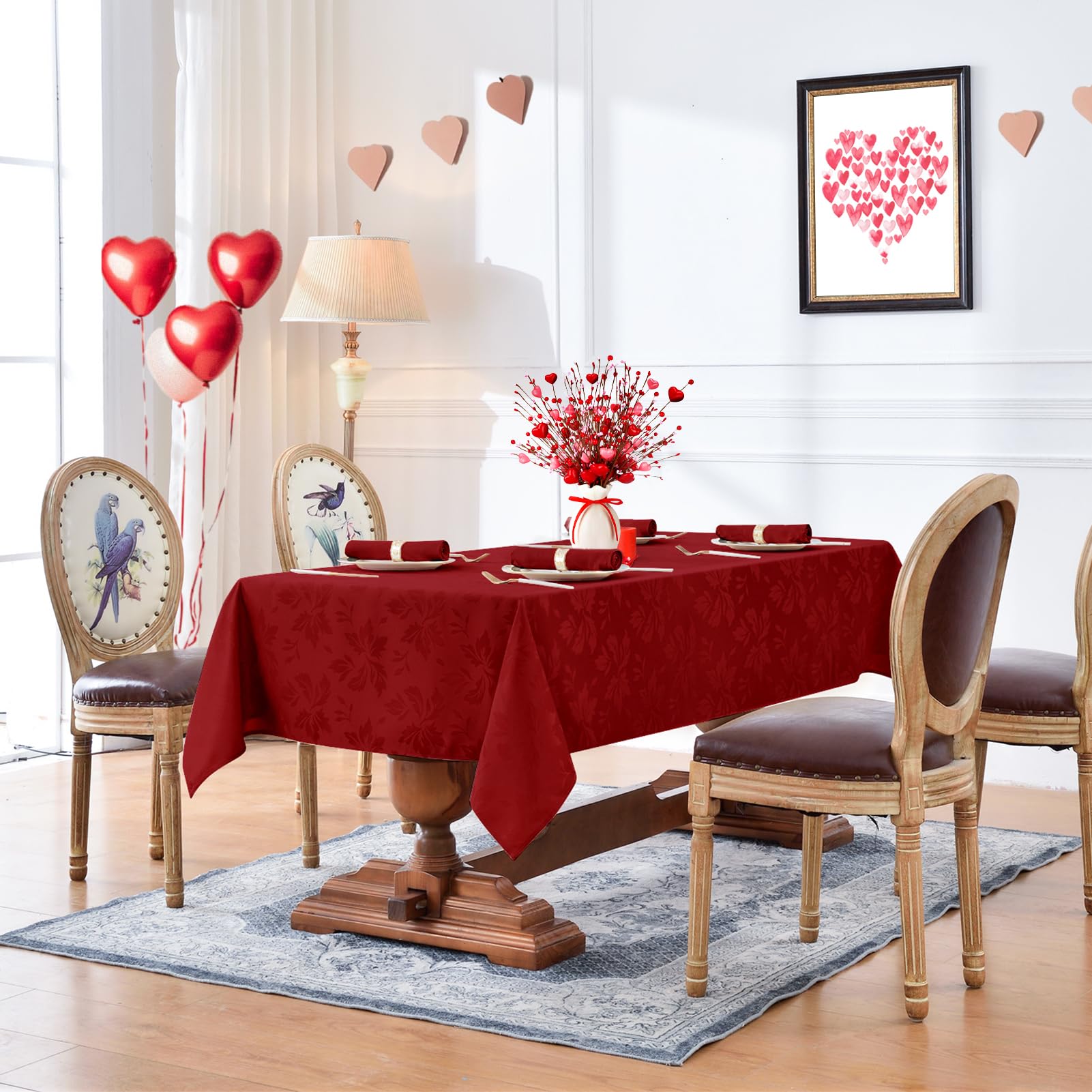 Nappe Rectangulaire Imperméable Rouge 140x240 Cm - Pour Noël, Saint-Valentin, Fêtes - Polyester Qualité