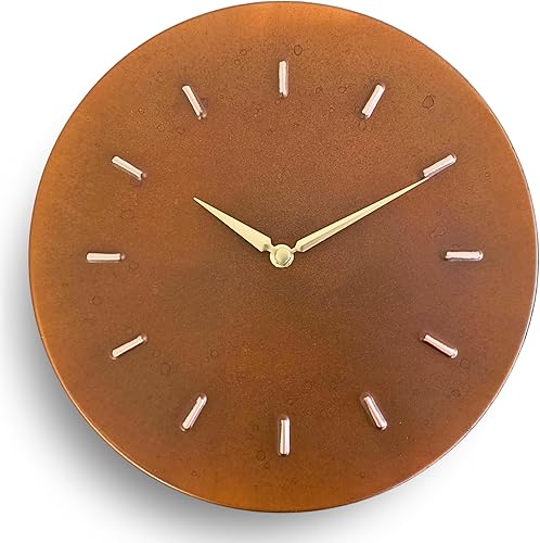 Reloj de pared pequeño de 12 pulgadas con diseño de pátina oxidada de cobre real, rústico, sin tictac, funciona con pilas, para decoración de pared
