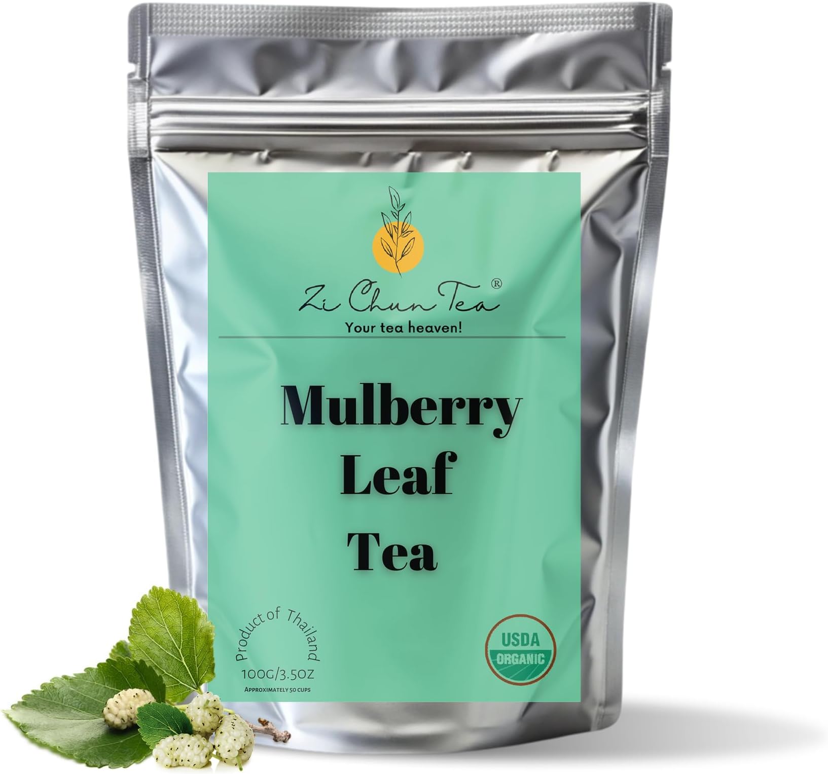 Zi Chun Tea | Organic White Mulberry Leaf Tea Morus alba | Premium Loose Leaf Herbal Tea, Whole Mulberry Leaves, Naturally Caffeine-Free, Herb Hoja de Morera – 3.5 oz