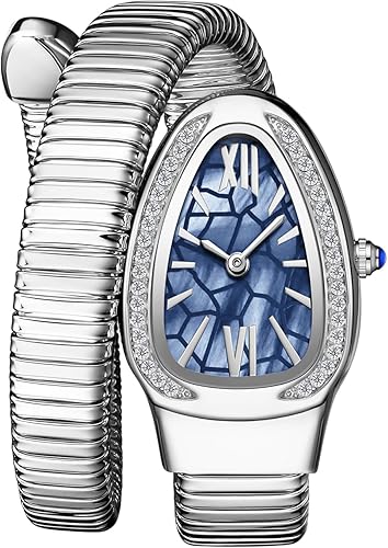 Miniatura 20 de Gosasa Elegante reloj de pulsera con forma de serpiente para mujer, diseño único, bobina de serpiente, vestido elegante, pulsera de diamantes, reloj