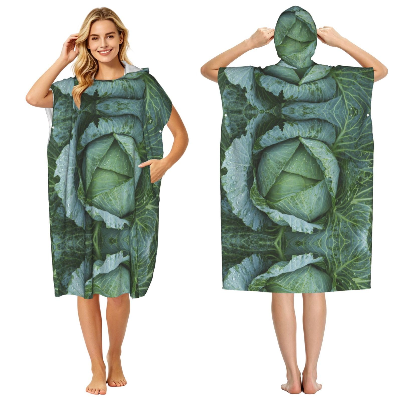 Poncho à capuche en microfibre léger avec imprimé chou pour le surf et la plage en été
