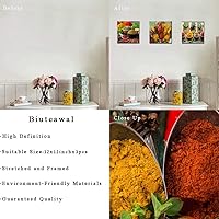 Vista 6 de Biuteawal Juego de 3 piezas de especias y cuchara, pintura artística para pared, cocina, decoración de pared, hierbas, alimentos, impresión
