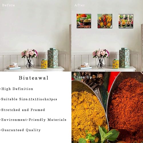 Miniatura 6 de Biuteawal Juego de 3 piezas de especias y cuchara, pintura artística para pared, cocina, decoración de pared, hierbas, alimentos, impresión en