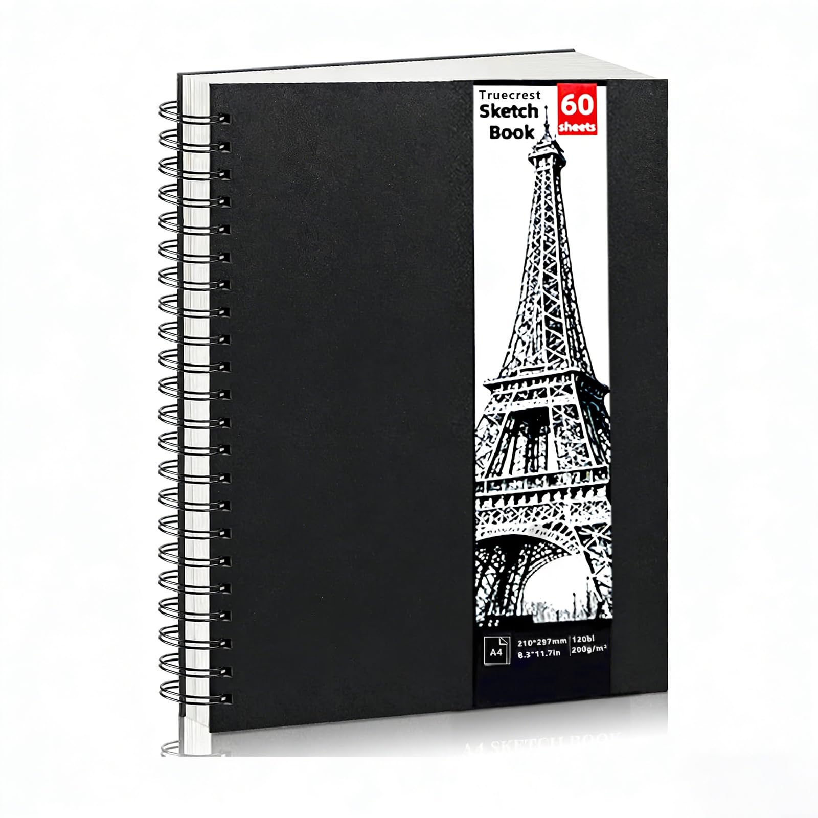Truecrest Black A4 Sketchbook Hardcover Spiral Bound, 200Gsm Thick Paper Drawing Pad