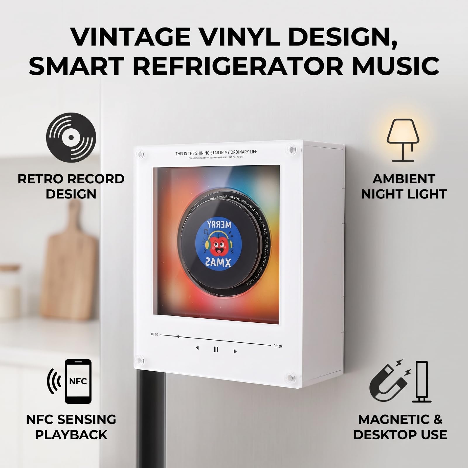 Fdit Lettore Musicale NFC, Magnete da Registrazione retrò con Luce Notturna