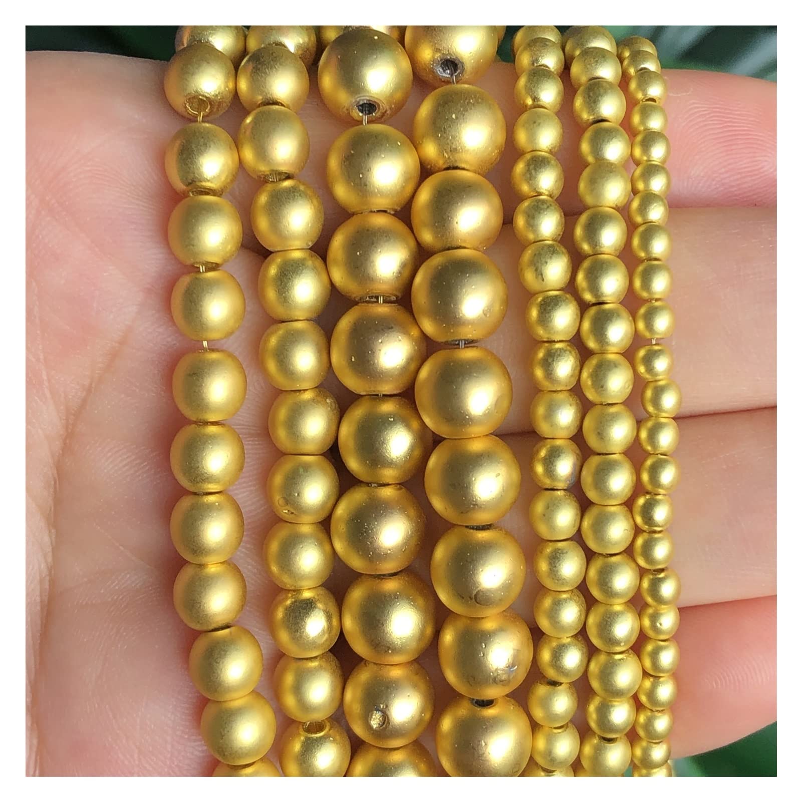 LYVQZPWLRpiedras preciosas de piedra natural, Cuentas espaciadoras sueltas redondas de hematita de oro de 18 quilates, esmeriladas y mate, for hacer joyas, accesorios de pulsera DIY Z923(3mm 105110pcs