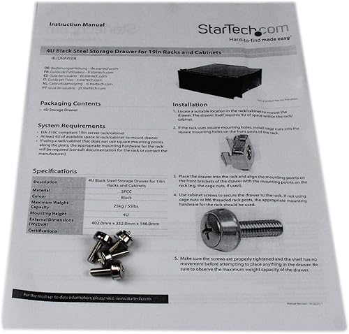 Miniatura 4 de StarTech.com Cajón de montaje en rack de 4U 55 libras (55.1 lbs) Cajón de acero 4U para rack o gabinete de equipo de red AV Sever de 19 pulgadas