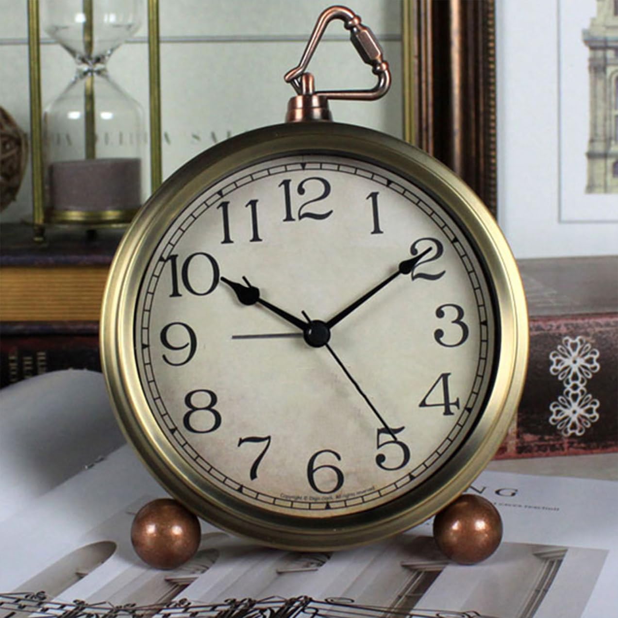 Housoutil Vintage Tischwecker 1 Stück aus Metall und Glas mit Alarm, Leise | Goldfarben, ohne Batterie, für Zuhause und Büro, Präzise Zeitmessung, Amerikanischer Stil